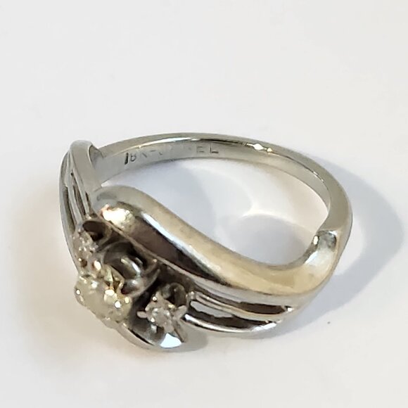 White Gold 18K Solid Natural 3 Diamond .45cts Ring Sz 5 4.28g VTG - Picture 7 of 14